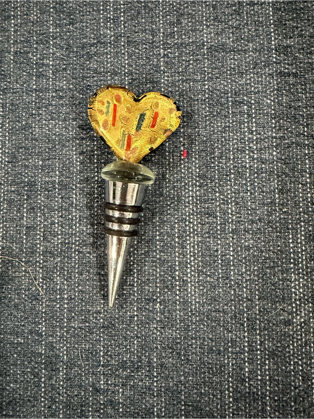 Heart Wine Bottle Stopper - Gold Heart Accent